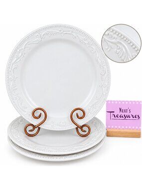 Mesa International MSA8 White Emboss Dot Scroll 12" Ceramic Dinner Plates Set 3